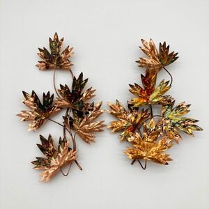 Vtg 2Pc Torch Cut Copper Maple Leaf Wall Sculpture Patina Made In Hong Kong MCM